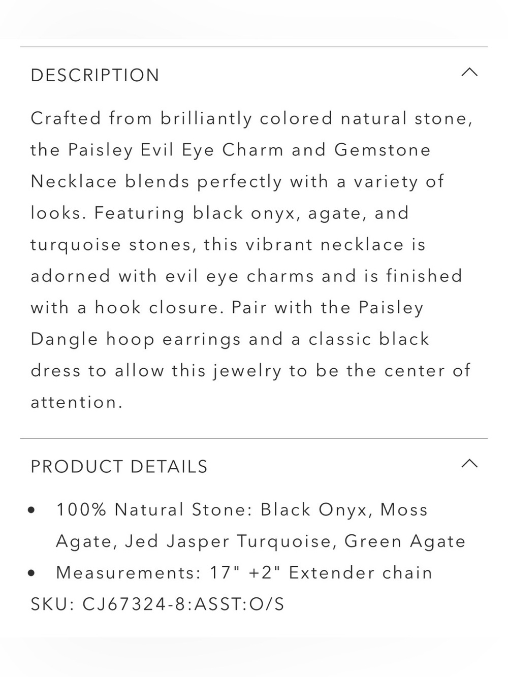 Johnny Was Paisley Evil Eye Charm and Gemstone Necklace - Picture 6 of 6